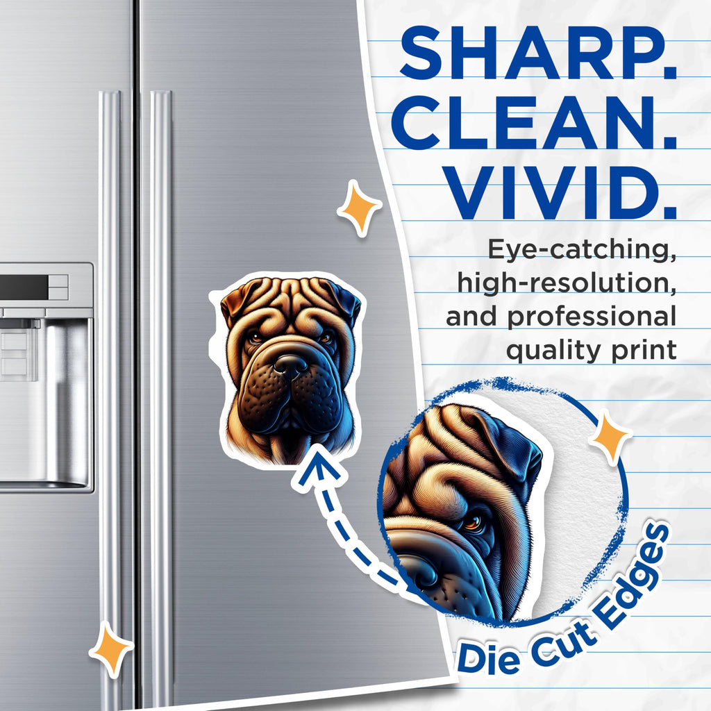 (2 Pack) Shar-Pei Dog Magnets - Wrinkled Dog Breed - Cute Canine Decor - 5" On Longest Side - Premium Magnet - for Cars, Refrigerators, Toolboxes, Lockers - Made in USA - MAG15776
