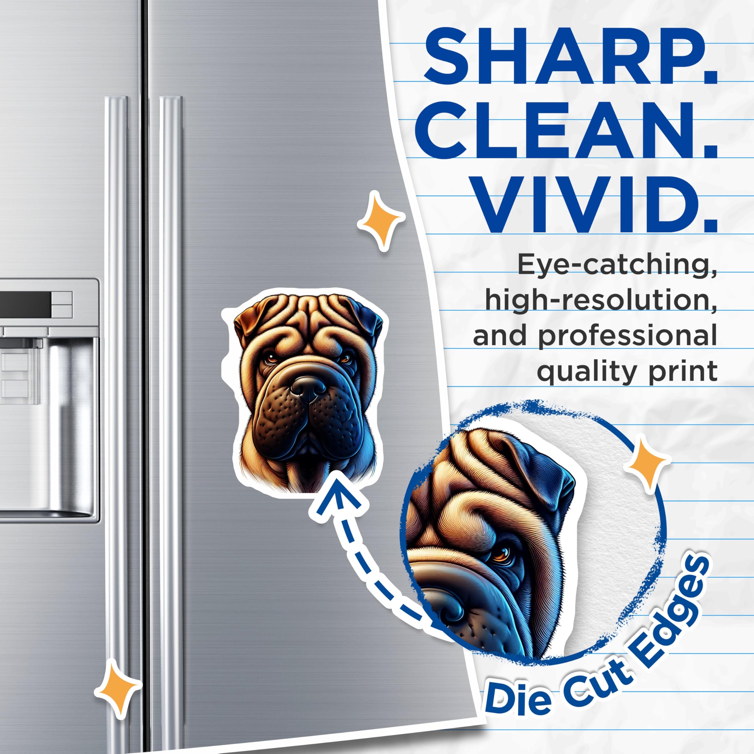 (2 Pack) Shar-Pei Dog Magnets - Wrinkled Dog Breed - Cute Canine Decor - 5" On Longest Side - Premium Magnet - for Cars, Refrigerators, Toolboxes, Lockers - Made in USA - MAG15776