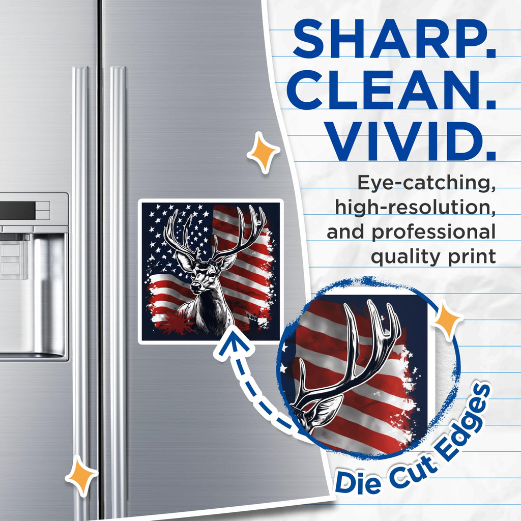 (2 Pack) American Flag Deer Magnets - Patriotic Hunter Buck Decor - USA Wildlife Refrigerator Art Accessory - 5 Inches On Longest Side - Thick Durable Magnet - Made in USA - MAG19608