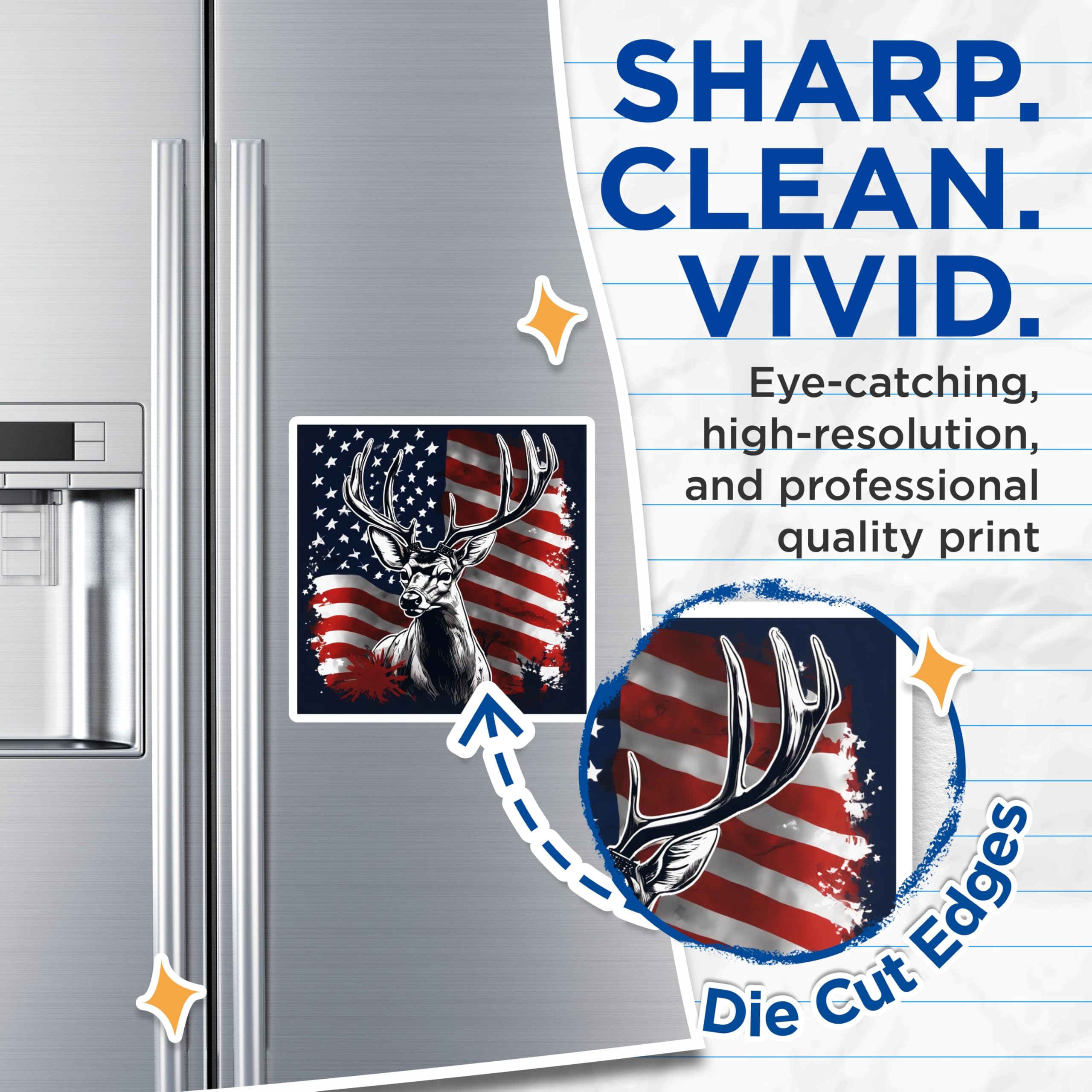 (2 Pack) American Flag Deer Magnets - Patriotic Hunter Buck Decor - USA Wildlife Refrigerator Art Accessory - 5 Inches On Longest Side - Thick Durable Magnet - Made in USA - MAG19608