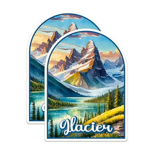 (2 Pack) Glacier National Park Bumper Magnet - US National Park - Choose from 63 Parks - 5" On Longest Side - Decal for Car Bumper, Laptop, Water Bottle, Wall, and Window - MAG1517