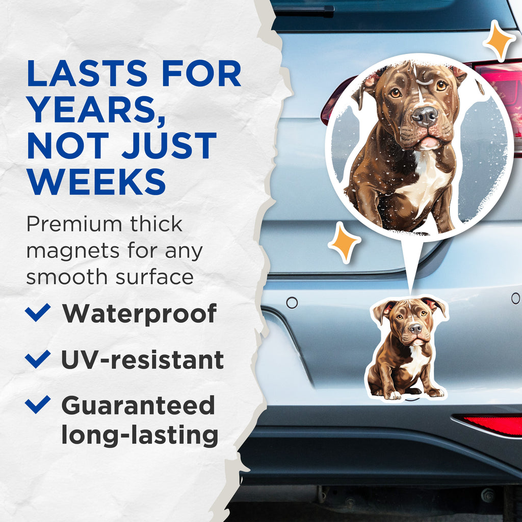(2 Pack) Pitbull Dog Magnets - Brown Pitbull Art - Loyal Companion Refrigerator Decor - Dog Mom Pet Parent Accessory - 5 Inches On Longest Side - Thick Durable Magnet - Made in USA - MAG37699