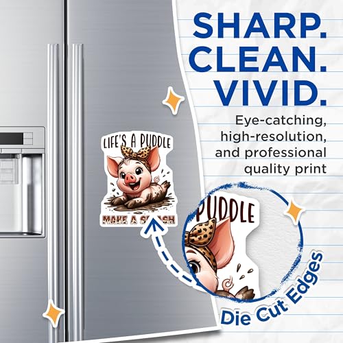 (2 Pack) Life's a Puddle Magnets - Make a Splash - Cute Piglet Decor for Kids Room - Animal Lover Accessories - 5" On Longest Side - for Cars, Fridges, Toolboxes - Made in USA - MAG7944