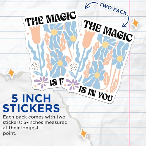 (2 Pack) Inspirational Quote Stickers - Motivational Floral Stickers - Positive Affirmations - 5" On Longest Side - Sticks to Smooth Flat Surfaces - Made in USA - BMCS3841