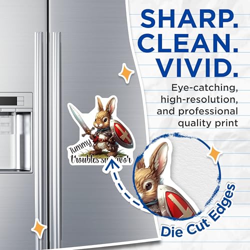 (2 Pack) Tummy Troubles Survivor Magnets - Cute Bunny Warrior - Inspirational Animal Art - Positive Quote Magnet - 5" On Longest Side - for Cars, Fridges, Toolboxes - Made in USA - MAG4354