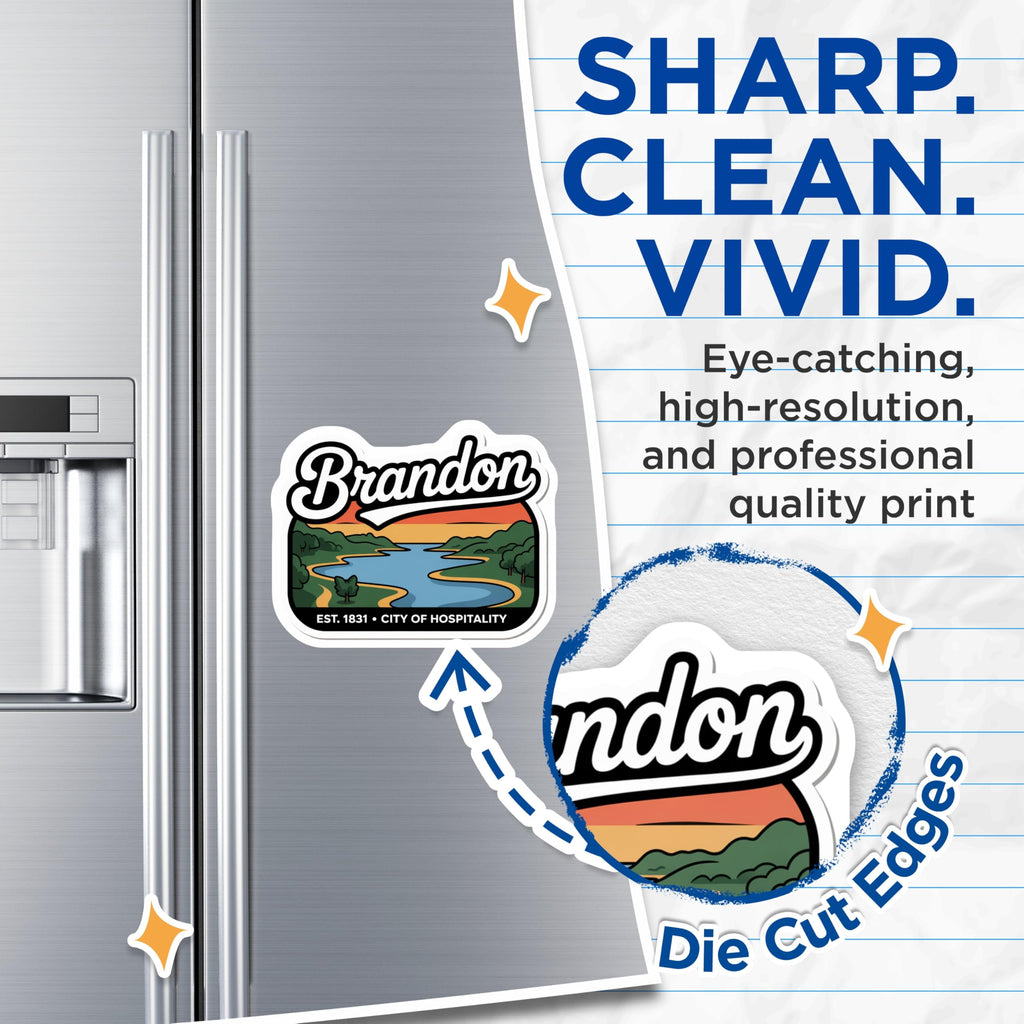 (2 Pack) Brandon City Magnets - Hospitality Town Decor - Established 1831 Landmark - 5" On Longest Side - Premium Magnet - for Cars, Refrigerators, Toolboxes, Lockers - Made in USA - MAG17252