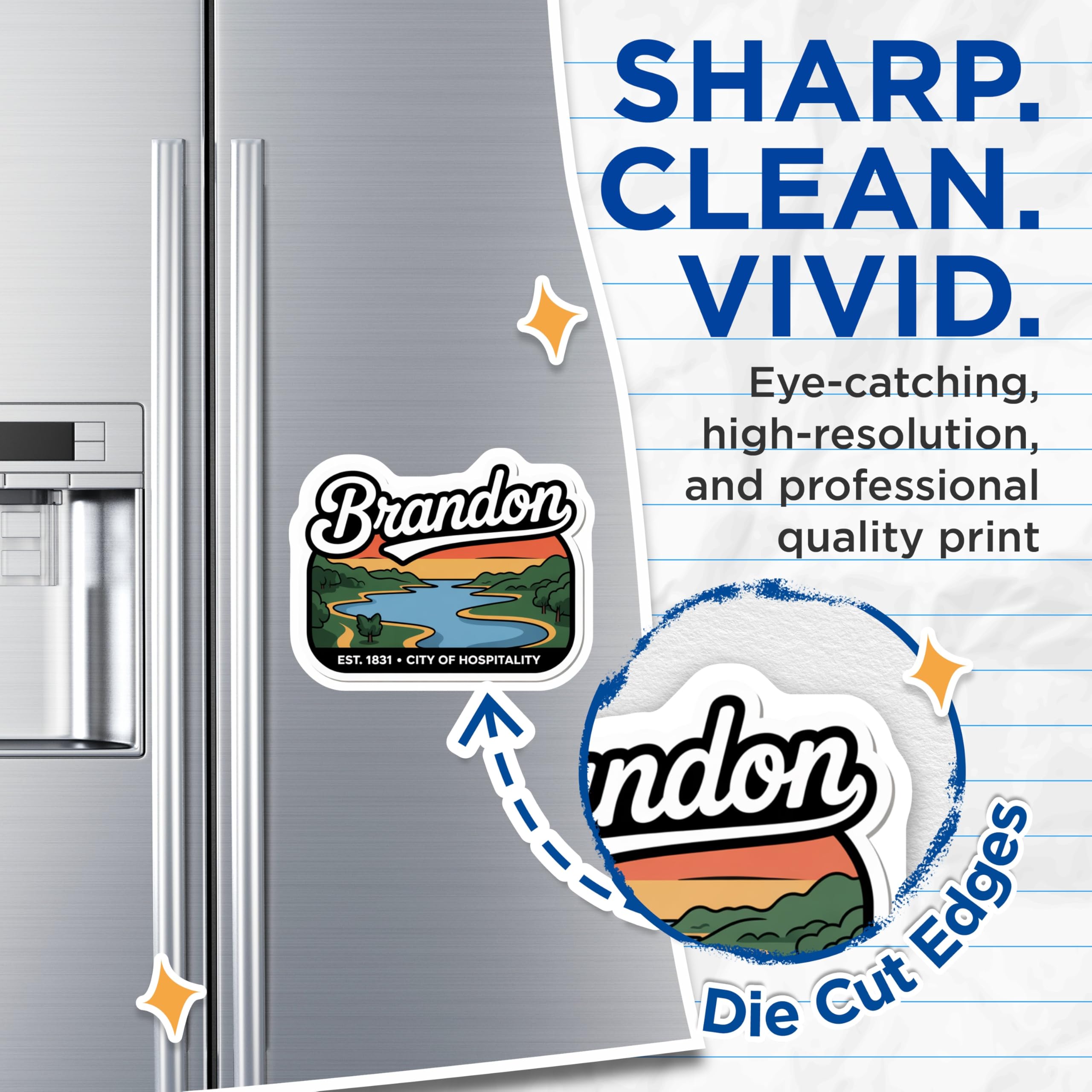(2 Pack) Brandon City Magnets - Hospitality Town Decor - Established 1831 Landmark - 5" On Longest Side - Premium Magnet - for Cars, Refrigerators, Toolboxes, Lockers - Made in USA - MAG17252