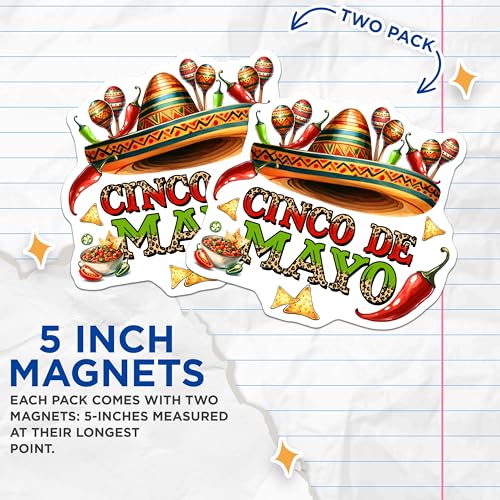(2 Pack) Mexican Party Decor Magnet - 5" On Longest Side - Sticks to Smooth Flat Surfaces - Made in USA - MAG9757