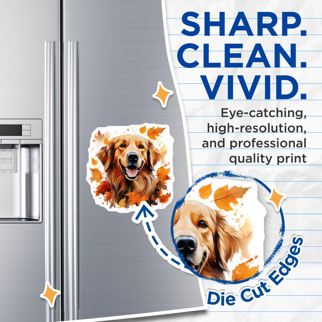 (2 Pack) Golden Retriever Magnets - Autumn Fall Dog Lover Refrigerator Decor - Pet Parent Fridge Art - 5 Inches On Longest Side - Thick Durable Magnet - Made in USA - MAG25182