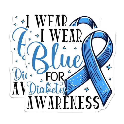 (2 Pack) Diabetes Awareness Stickers - Blue Ribbon Stickers - Support Health Cause Stickers - 5" On Longest Side - Sticks to Smooth Flat Surfaces - Made in USA - BMCS3818
