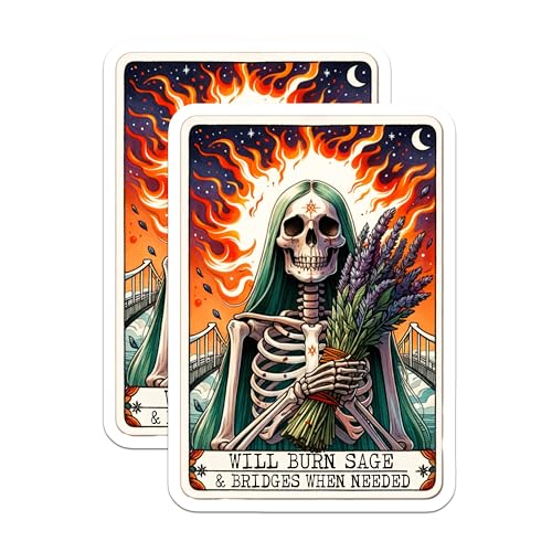 (2 Pack) Skeleton Sage Burn Stickers - Motivational Phrase Stickers - Inspirational Quote Decals - 5" On Longest Side - Sticks to Smooth Flat Surfaces - Made in USA - BMCS5287