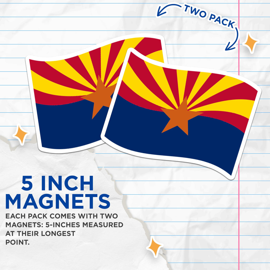 (2 Pack) Arizona Flag Magnets - State Pride Decor - Arizona Souvenir - 5" On Longest Side - Premium Magnet - for Cars, Refrigerators, Toolboxes, Lockers - Made in USA - MAG17190