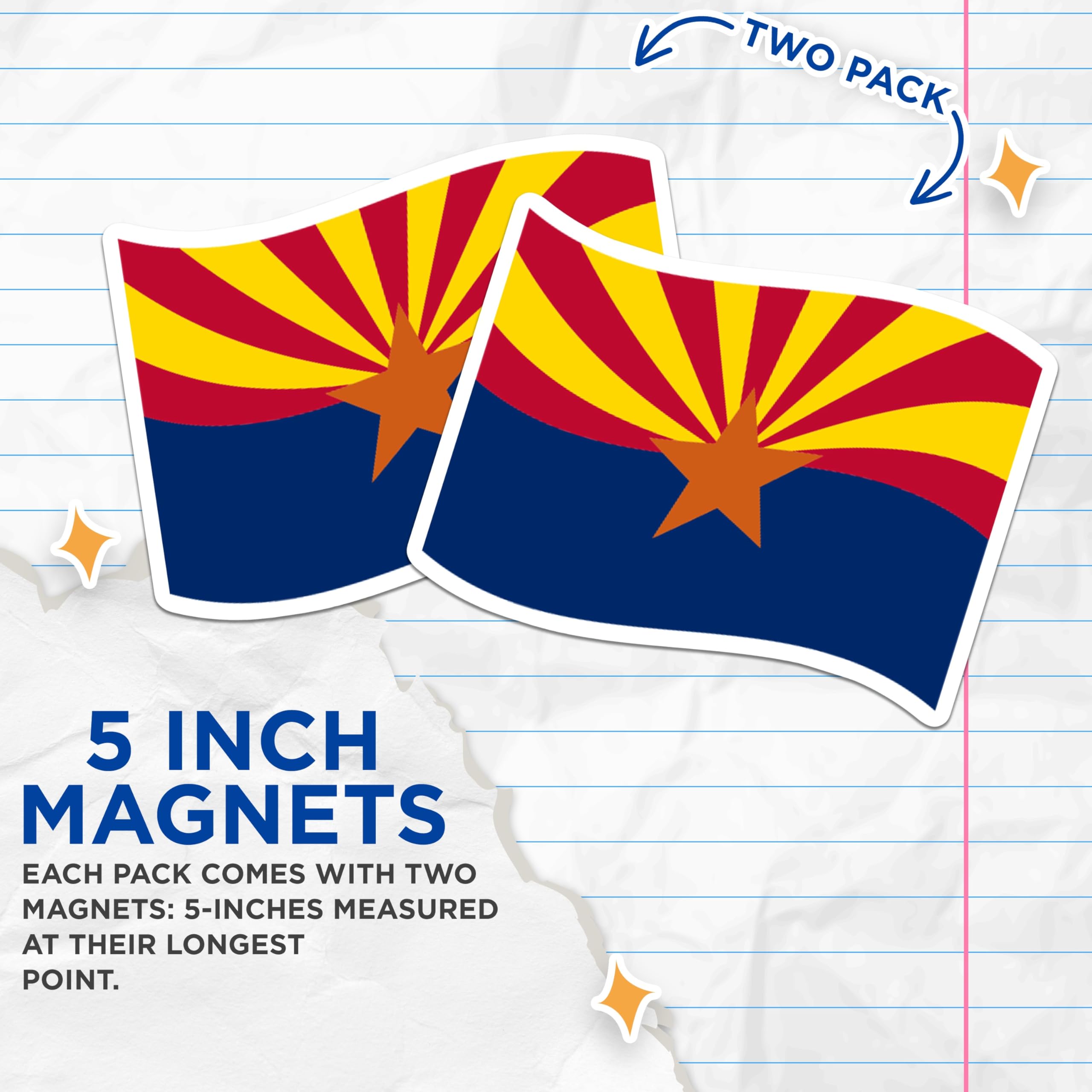 (2 Pack) Arizona Flag Magnets - State Pride Decor - Arizona Souvenir - 5" On Longest Side - Premium Magnet - for Cars, Refrigerators, Toolboxes, Lockers - Made in USA - MAG17190
