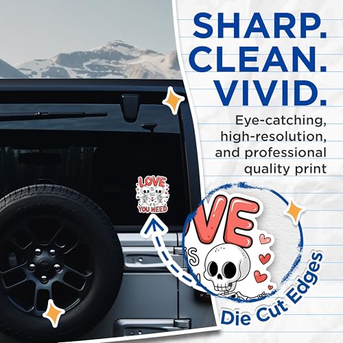 (2 Pack) Love is All You Need Stickers - Skeleton Couple Stickers - Romantic Valentine's Day Stickers - 5" On Longest Side - Sticks to Any Smooth Flat Surface - Made in USA - BMCS2996