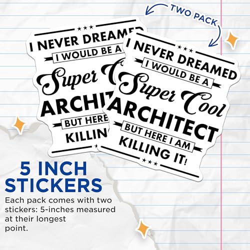 (2 Pack) Cool Architect Stickers - Funny Architect Decal - Inspirational Architect Quote - 5" On Longest Side - Sticks to Smooth Flat Surfaces - Made in USA - BMCS5966