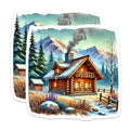 (2 Pack) Log Cabin Magnets - Winter Scenery Refrigerator Magnet - Rustic Home Decoration - 5" On Longest Side - Premium Magnet - for Cars, Refrigerators, Toolboxes, Lockers - Made in USA - MAG17519