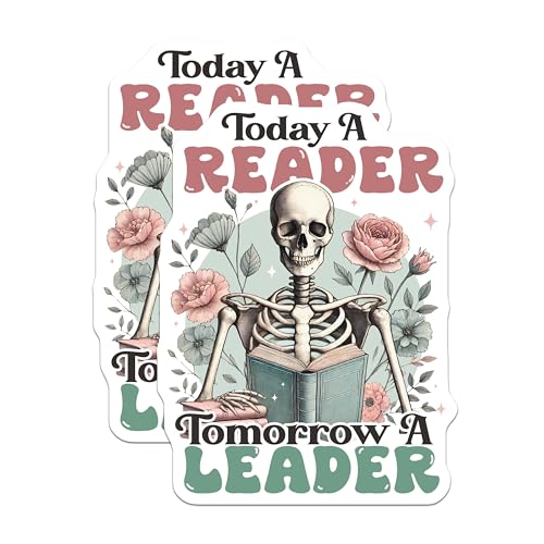 (2 Pack) Skeleton Reader Stickers - Inspirational Book Stickers - Motivational Reading Leader Decals - 5" On Longest Side - Sticks to Smooth Flat Surfaces - Made in USA - BMCS6544