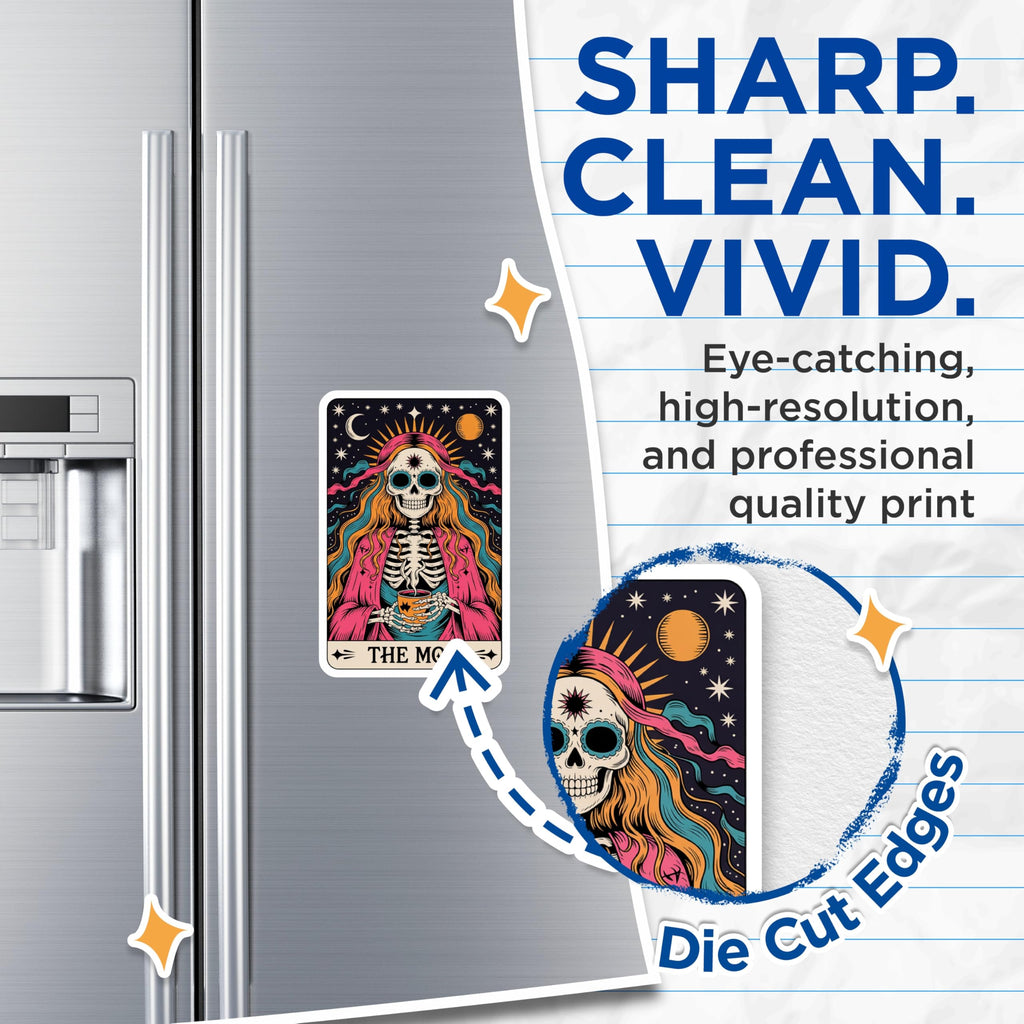 (2 Pack) Mom Skeleton Magnets - Dia de Los Muertos Art - Coffee Lover Tarot Card Aesthetic - Spooky Celestial Decor - 5 Inches On Longest Side - Thick Durable Magnet - Made in USA - MAG22203