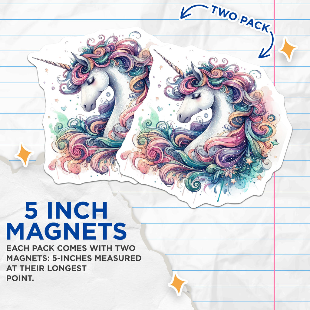 (2 Pack) Rainbow Unicorn Magnets - Magical Fantasy Decor - Dreamy Pastel Aesthetic for Kids Room - 5 Inches On Longest Side - Thick Durable Magnet - Made in USA - MAG37594