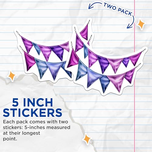 (2 Pack) Triangle Party Banner Stickers - Easy Application - Colorful Decoration - 5" On Longest Side - Sticks to Smooth Flat Surfaces - Made in USA - BMCS6787