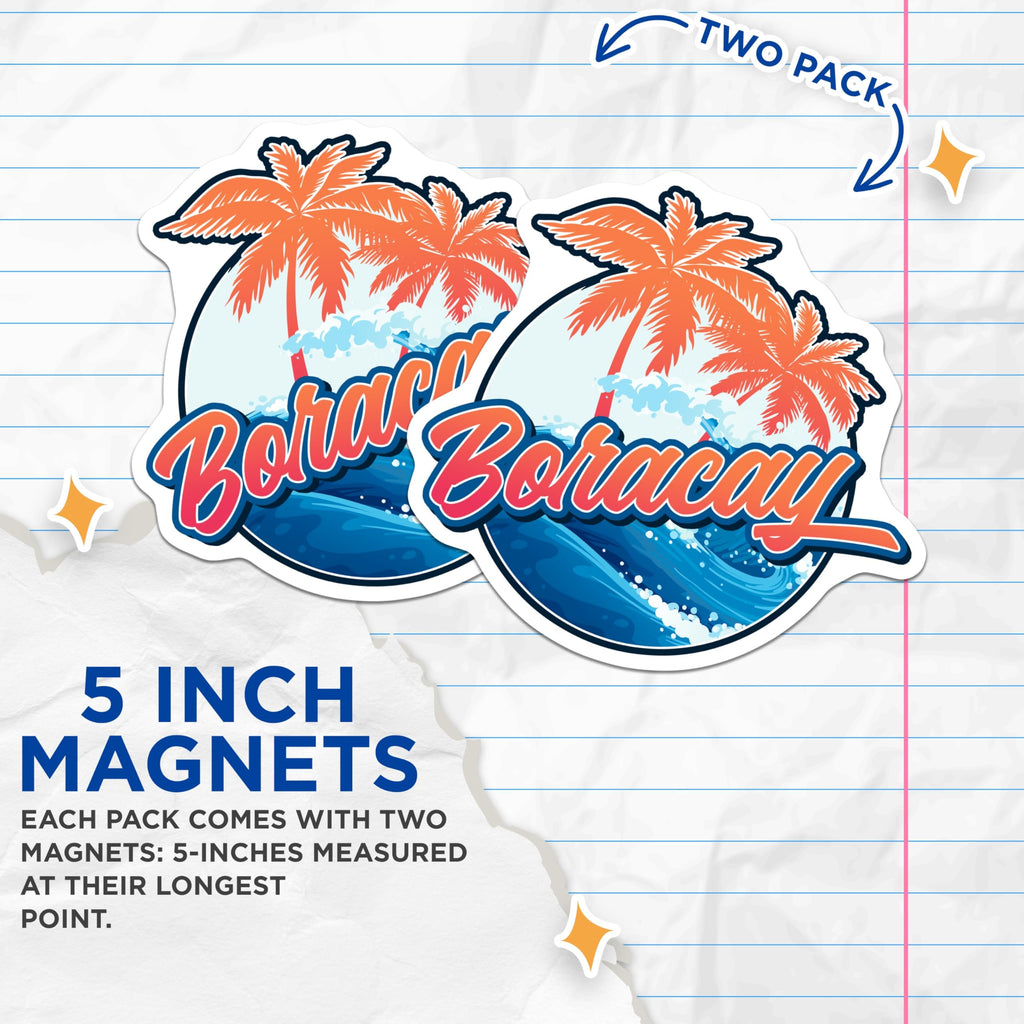 (2 Pack) Boracay Magnets - Tropical Island Souvenir - Philippine Travel Memento - 5 Inches On Longest Side - Thick Durable Magnet - Made in USA - MAG19305