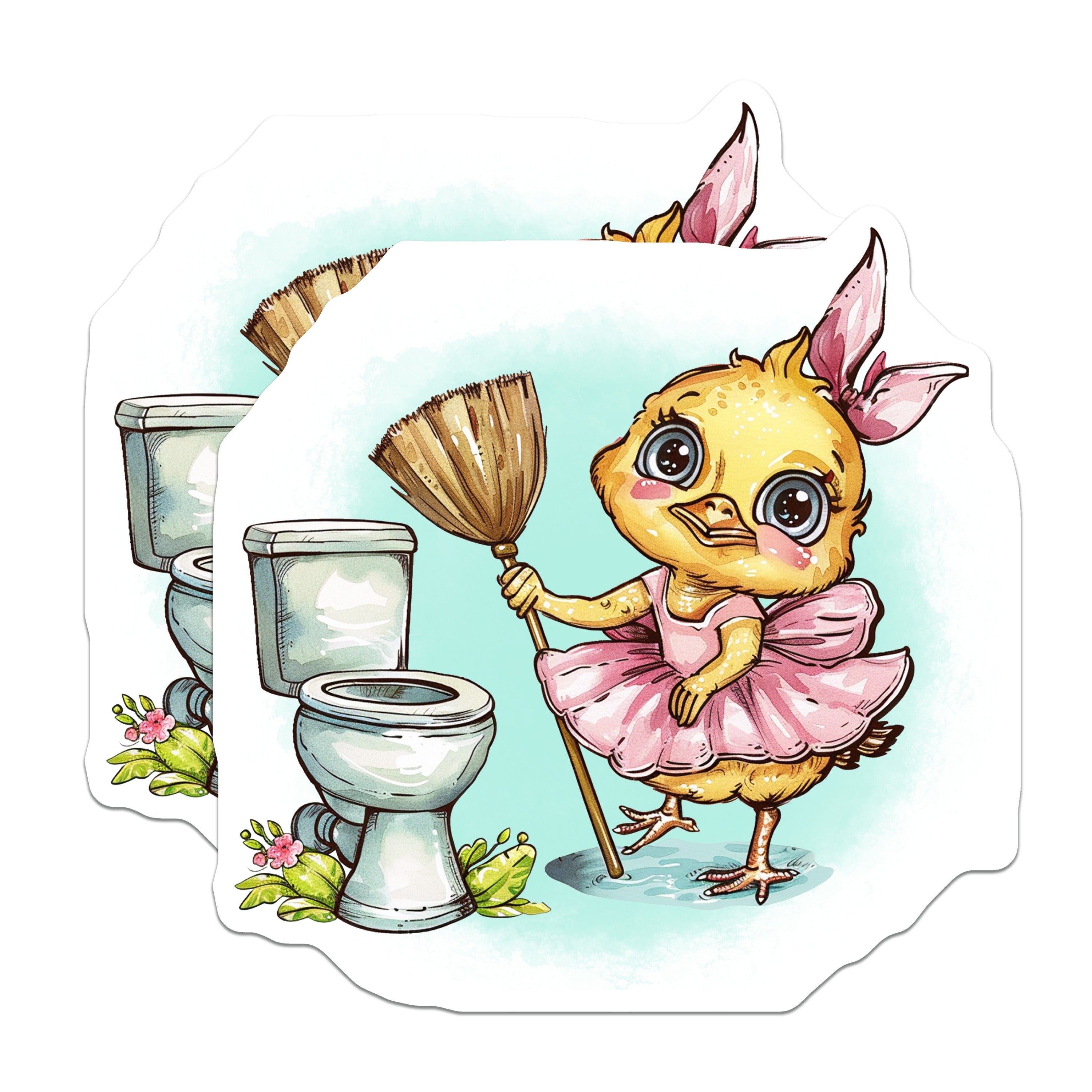 (2 Pack) Cute Chick Magnets - Ballerina Duckling Bathroom - Funny Cleaning Humor Decor - 5 Inches On Longest Side - Thick Durable Magnet - Made in USA - MAG36876