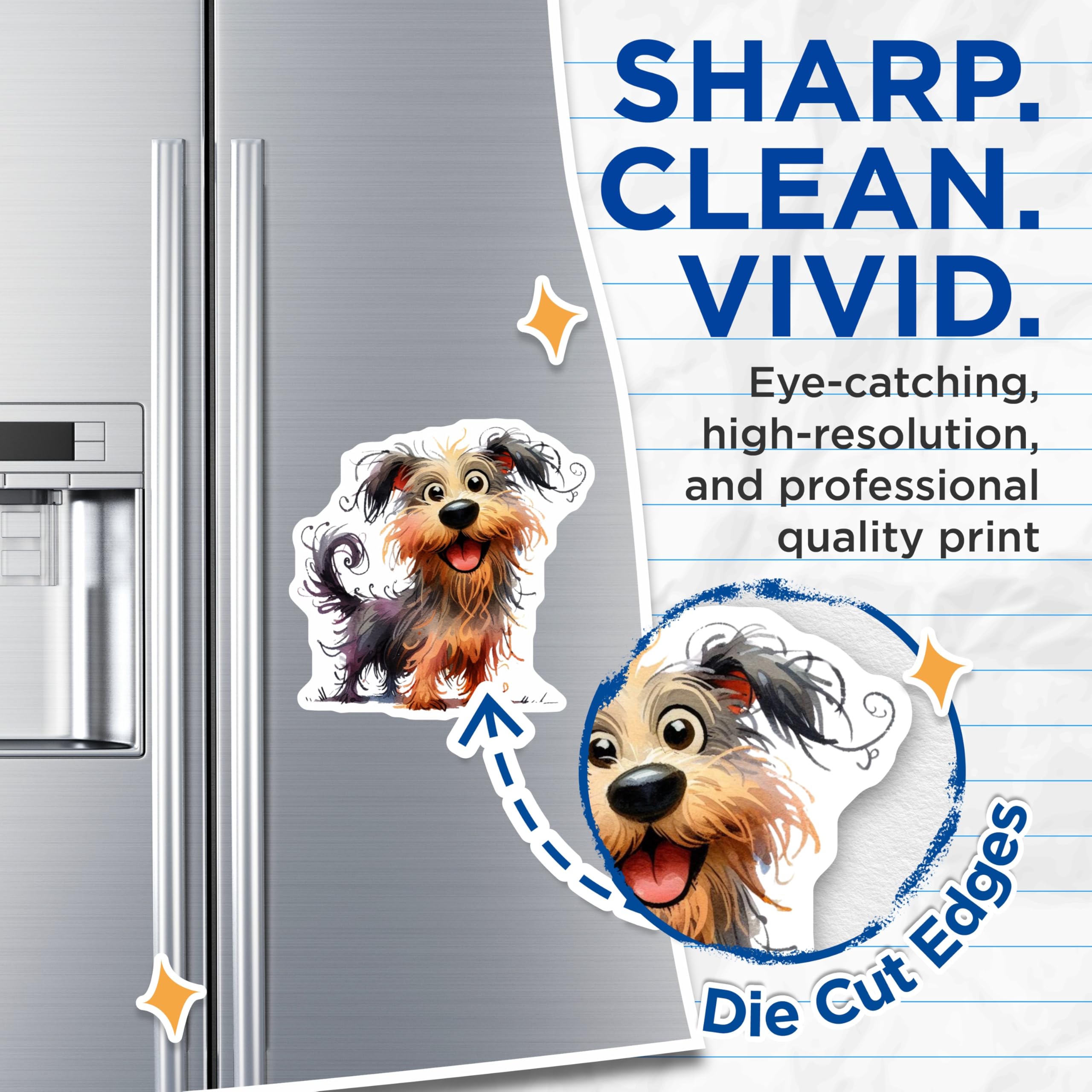 (2 Pack) Happy Dog Magnets - Cute Watercolor Puppy Art - Dog Mom Pet Lover Decor - 5 Inches On Longest Side - Thick Durable Magnet - Made in USA - MAG28609