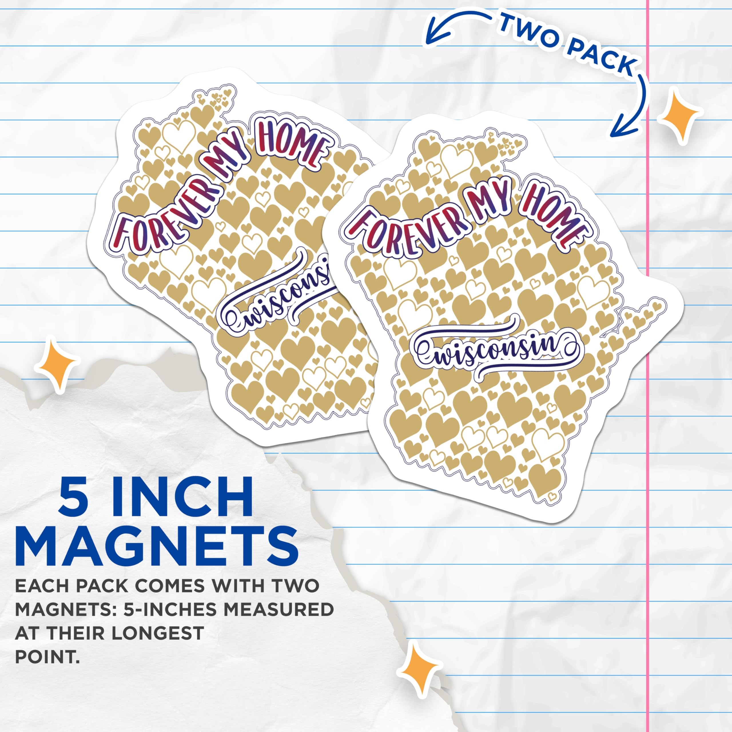 (2 Pack) Wisconsin Magnets - Forever My Home - State Pride Souvenirs - 5" On Longest Side - Premium Magnet - for Cars, Refrigerators, Toolboxes, Lockers - Made in USA - MAG17599