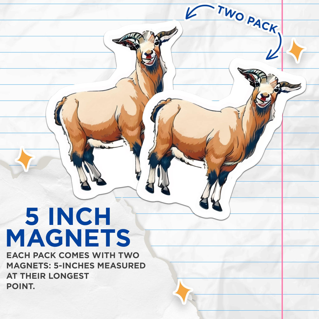 (2 Pack) Happy Goat Magnets - Farm Animal Decor - Smiling Critter Refrigerator Art - 5 Inches On Longest Side - Thick Durable Magnet - Made in USA - MAG21249