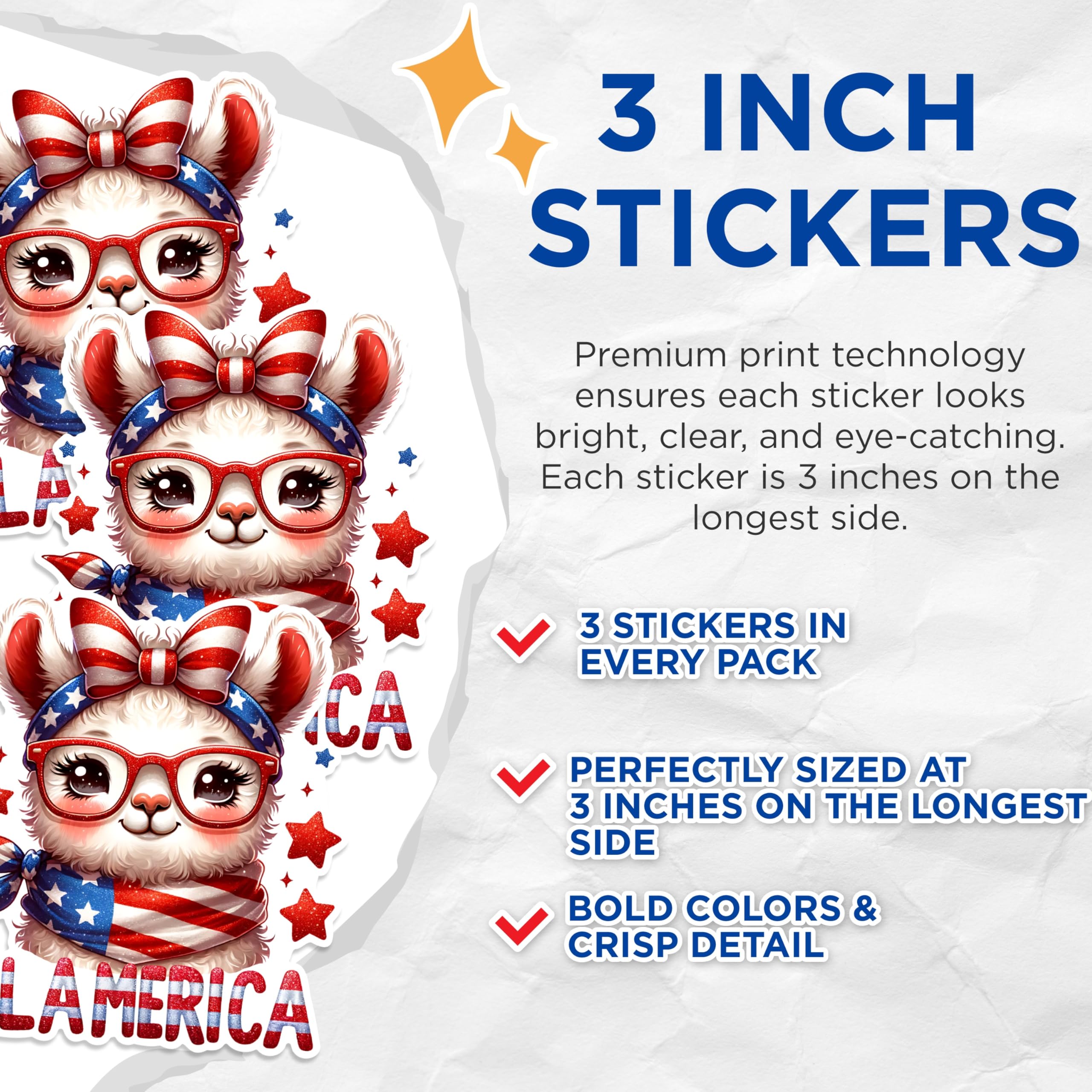 (3 Pack) Patriotic Llama Decals - American Llama - Llama Laptop Decals - 3 Inches On Longest Side - Easy Peel & Apply - Made in USA - 3MCS1545