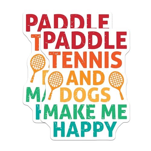 (2 Pack) Paddle Tennis Stickers - Dogs Make Me Happy Stickers - Sports and Pets Decals - Paddle Tennis Pet Lover Stickers - 5" On Longest Side - Sticks to Smooth Flat Surfaces - Made in USA - BMCS5245