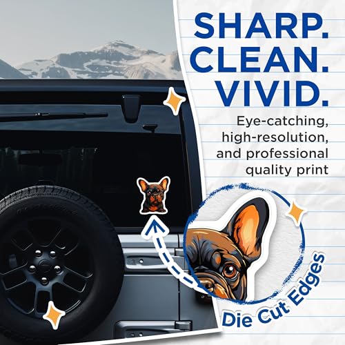 (2 Pack) Adorable French Bulldog Stickers - Cute Puppy Stickers - Animal Lover Stickers for Laptop or Water Bottle - 5" On Longest Side - Sticks to Smooth Flat Surfaces - Made in USA - BMCS3944