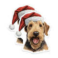 (2 Pack) Airedale Terrier Christmas Magnets - Dog Santa Hat Decor - Pet Holiday Adornments - 5 Inches On Longest Side - Thick Durable Magnet - Made in USA - MAG27365
