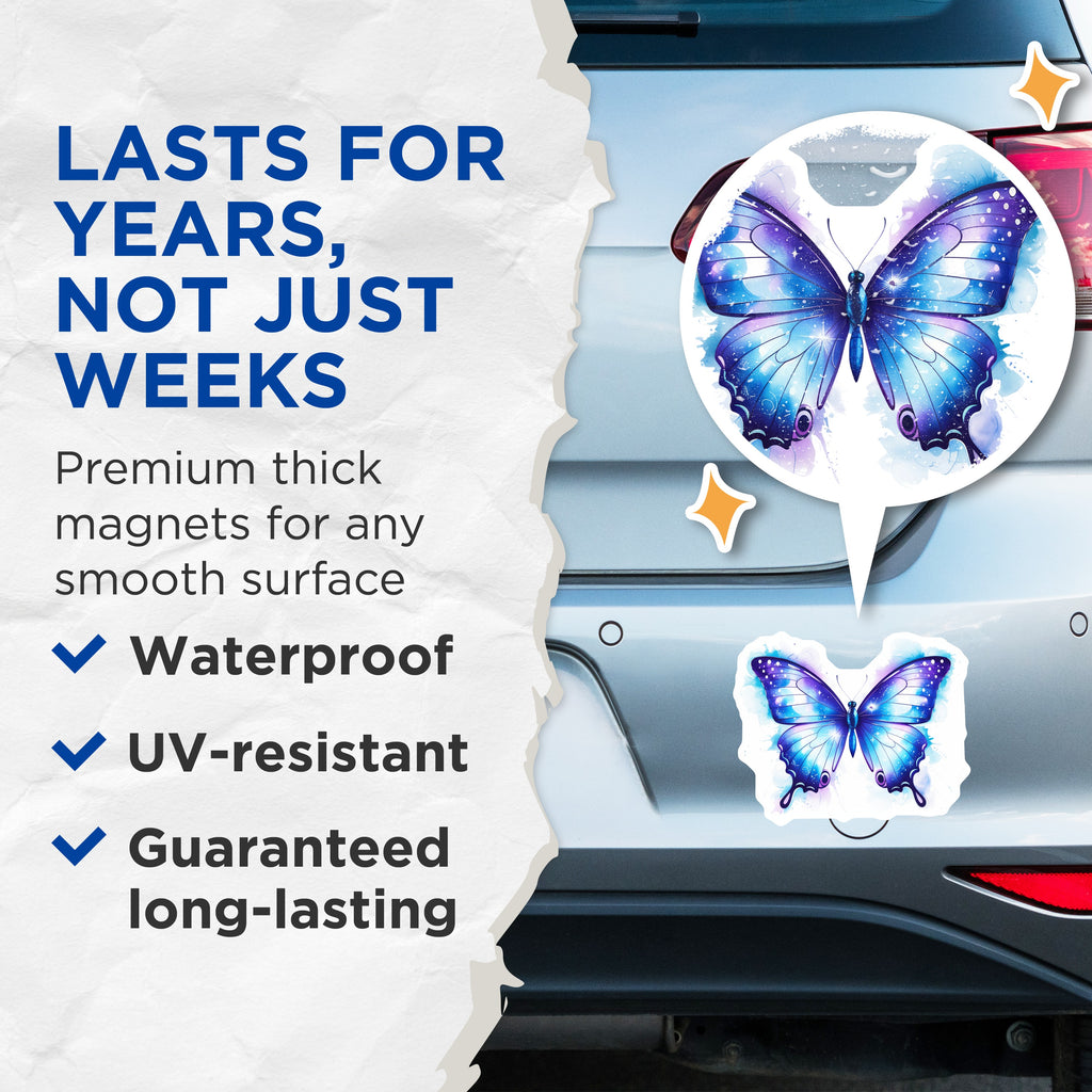 (2 Pack) Celestial Butterfly Magnets - Galaxy Watercolor Art - Ethereal Nature Decor - 5 Inches On Longest Side - Thick Durable Magnet - Made in USA - MAG37428
