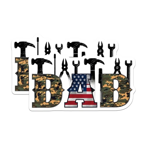 (2 Pack) Dad Camo and American Flag Stickers - 5" On Longest Side - Sticks to Smooth Flat Surfaces - Made in USA - BMCS8650 - BMCS8650