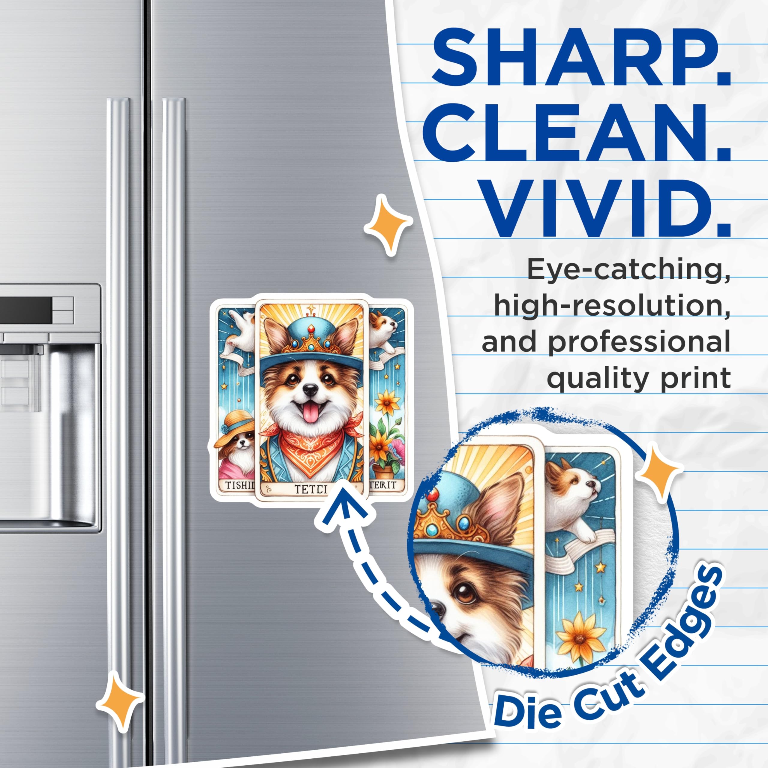 (2 Pack) Corgi Dog Magnets - Whimsical Canine Art - Royal Puppy Portrait - Tarot Card Pet Decor - Fridge Accessories - 5 Inches On Longest Side - Thick Durable Magnet - Made in USA - MAG20866