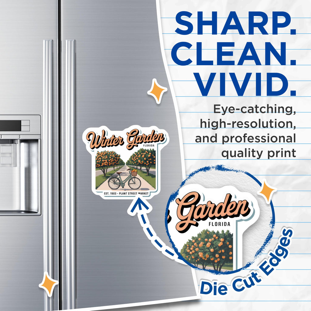 (2 Pack) Winter Garden Magnets - Florida Travel Souvenir - Plant Street Market Decor - 5" On Longest Side - Premium Magnet - for Cars, Refrigerators, Toolboxes, Lockers - Made in USA - MAG18275