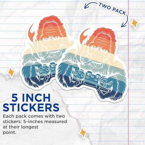 (2 Pack) Sasquatch Gamer Stickers - Bigfoot Gaming Stickers - Retro Video Game Decal - 5" On Longest Side - Sticks to Any Smooth Flat Surface - Made in USA - BMCS3362