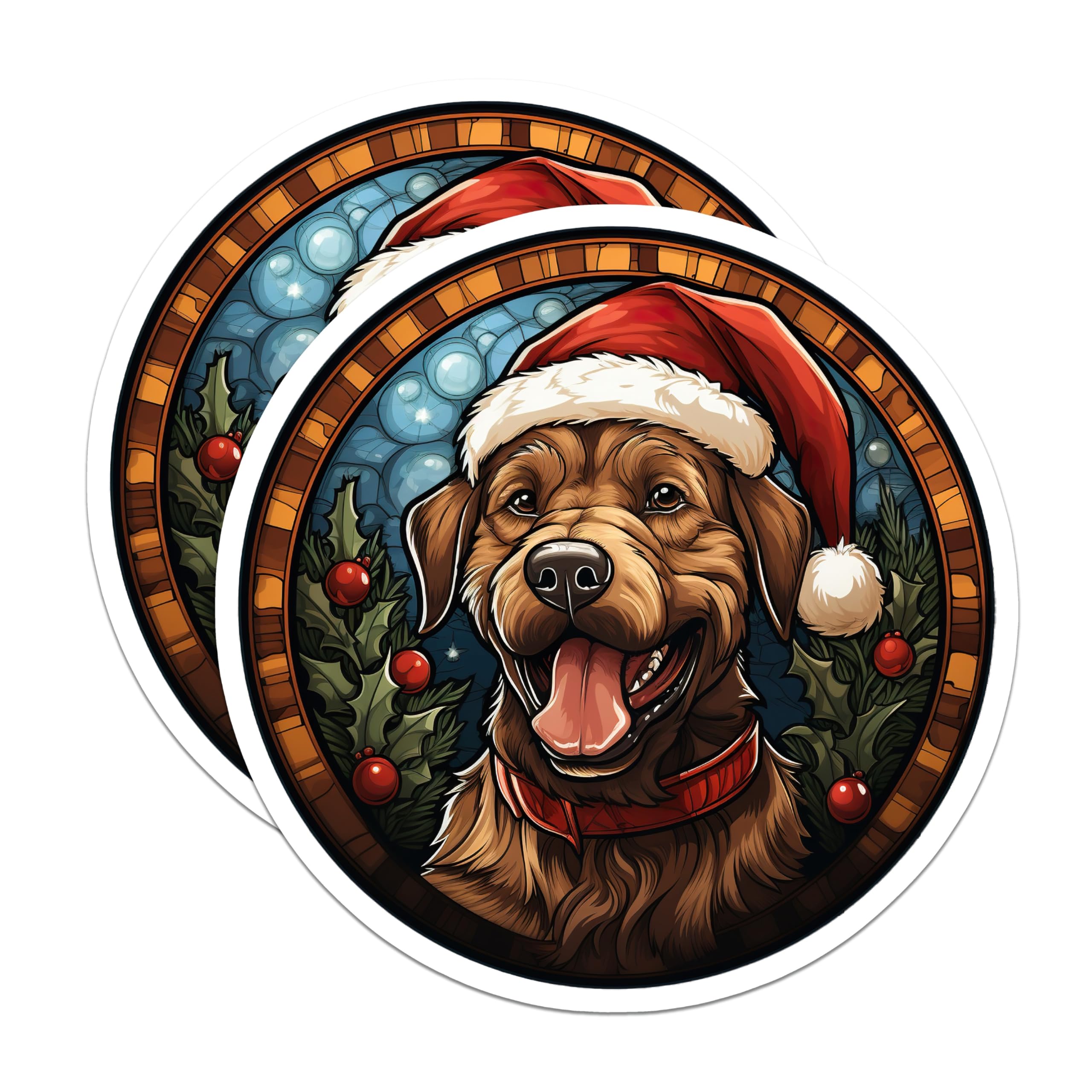 (2 Pack) Christmas Dog Magnets - Santa Hat Retriever - Holiday Pet Decor Accent - 5 Inches On Longest Side - Thick Durable Magnet - Made in USA - MAG27608