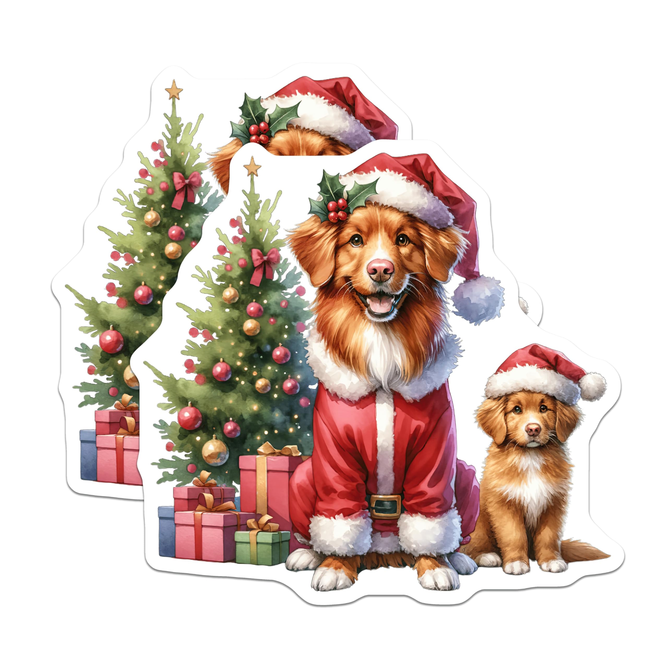 (2 Pack) Christmas Dog Magnets - Santa Puppy - Holiday Pet Decor - 5 Inches On Longest Side - Thick Durable Magnet - Made in USA - MAG30845