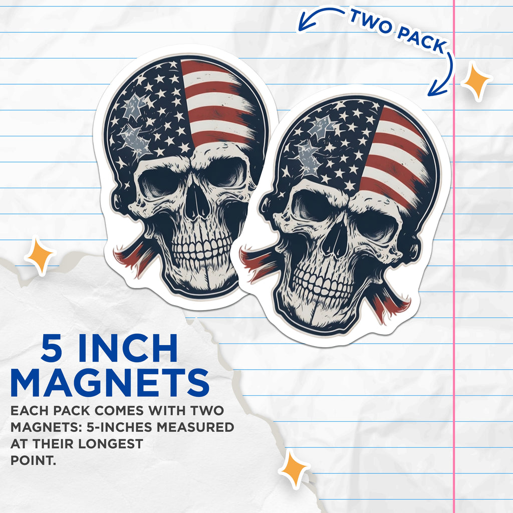 (2 Pack) American Flag Skull Magnets - Patriotic Skull Art - Veteran Owned Shop - Man Cave Garage Fridge Decor - USA Biker Rebel Icon - 5" - Thick Durable Magnet - Made in USA - MAG39524