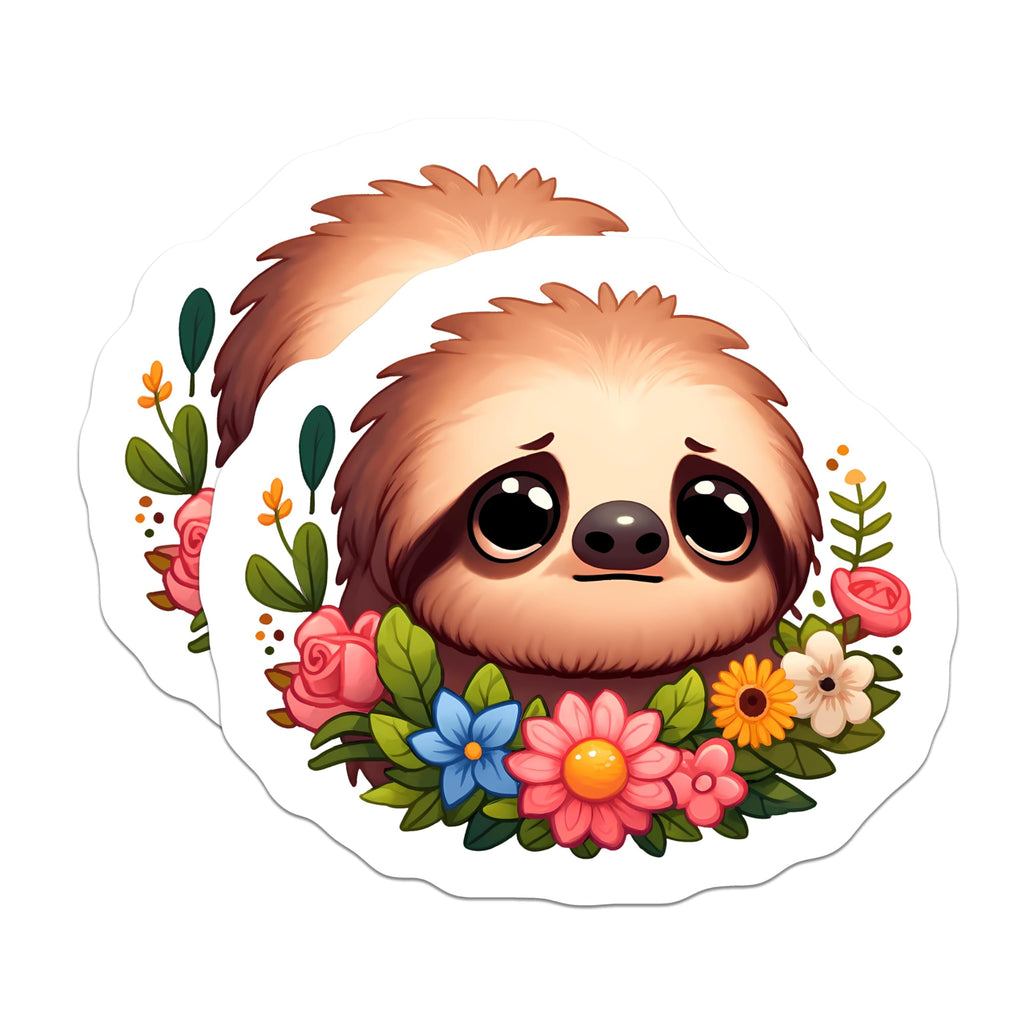 (2 Pack) Cute Sloth Magnets - Floral Animal Decor - Kawaii Fridge Accessory - 5 Inches On Longest Side - Thick Durable Magnet - Made in USA - MAG23095