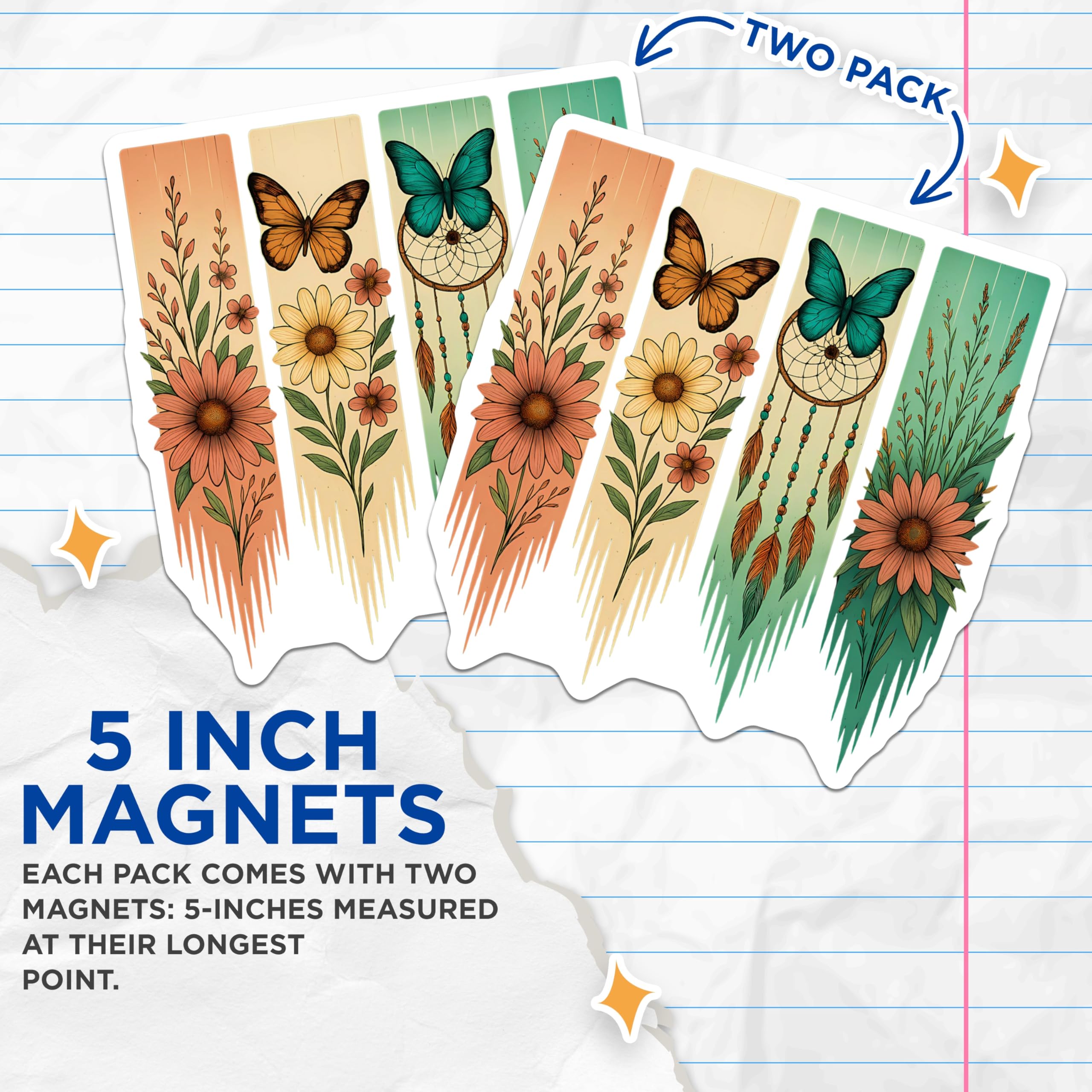 (2 Pack) Floral Butterfly Magnets - Dreamcatcher Flowers - Decorative Home Magnets - 5" On Longest Side - Premium Magnet - for Cars, Refrigerators, Toolboxes, Lockers - Made in USA - MAG16583