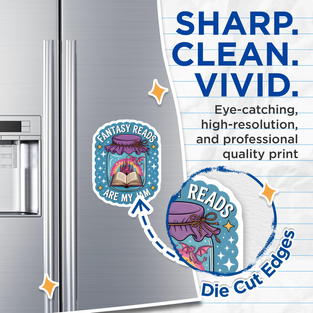 (2 Pack) Fantasy Reads are My Jam Magnets - Book Lover Refrigerator Art - Dragon Castle Magic Reader Decor for Bookworms - 5 Inches On Longest Side - Thick Durable Magnet - Made in USA - MAG20554