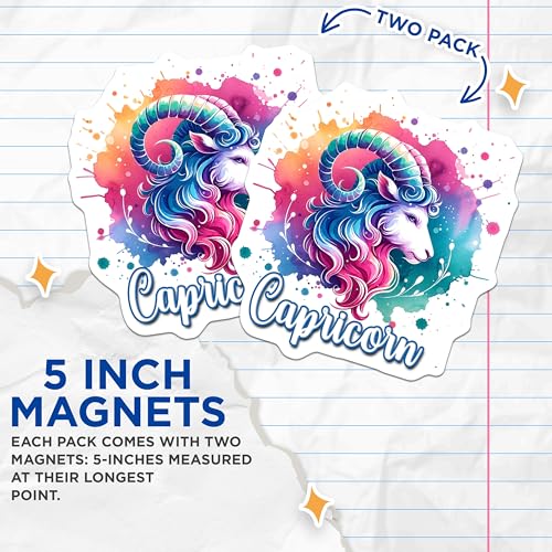 (2 Pack) Zodiac Sign Capricorn Magnets - Astrology Decor - Horoscope Stickers - Goat Symbol Magnets - 5" On Longest Side - for Cars, Fridges, Toolboxes - Made in USA - MAG6933
