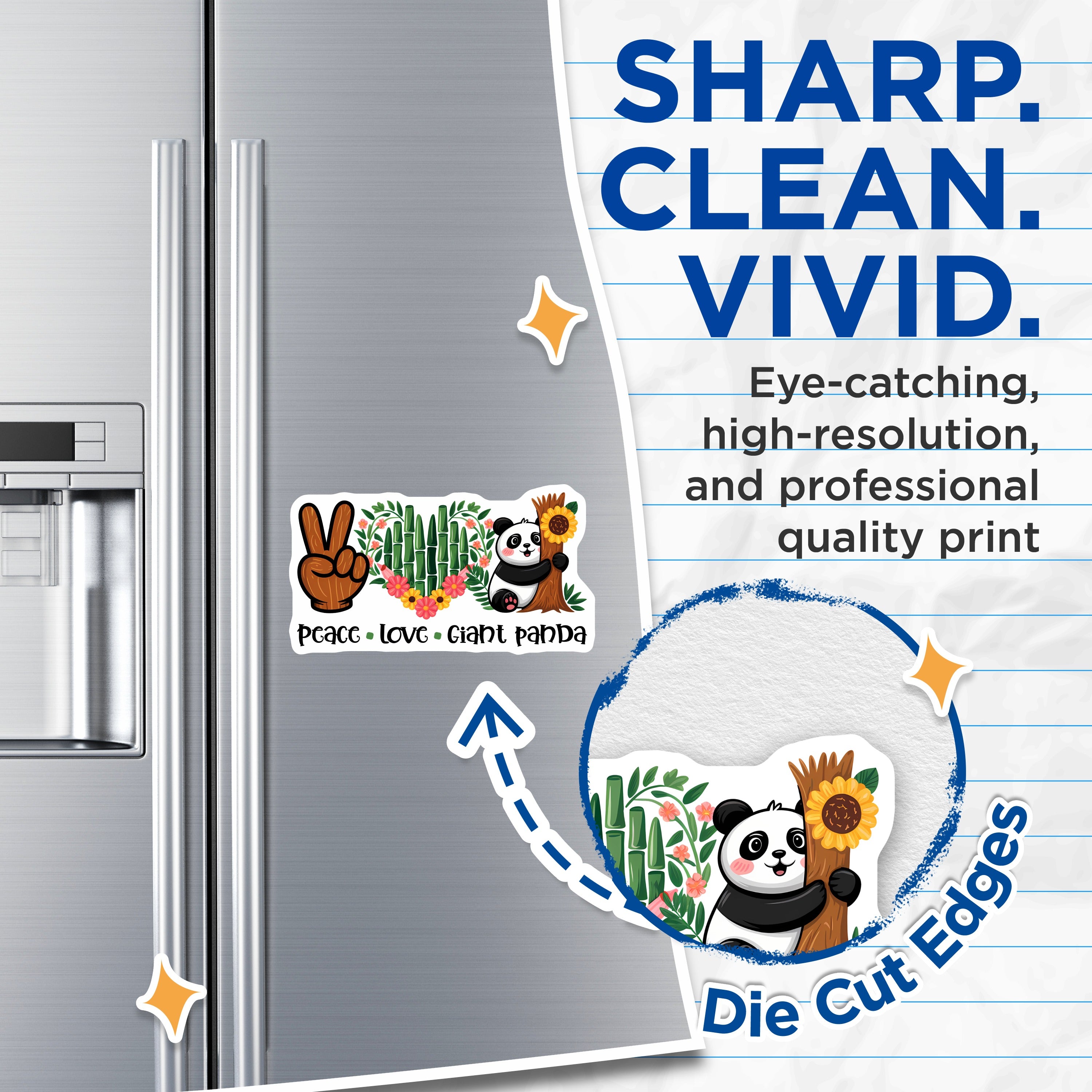 (2 Pack) Peace Love Giant Panda Magnets - Cute Animal Fridge Decor - Whimsical Nature Theme - 5 Inches On Longest Side - Thick Durable Magnet - Made in USA - MAG39764