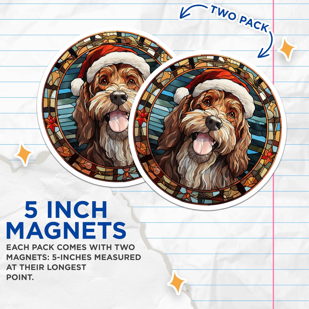 (2 Pack) Christmas Dog Magnets - Stained Glass Pet Magnets - Holiday Fridge Decor - 5 Inches On Longest Side - Thick Durable Magnet - Made in USA - MAG30339