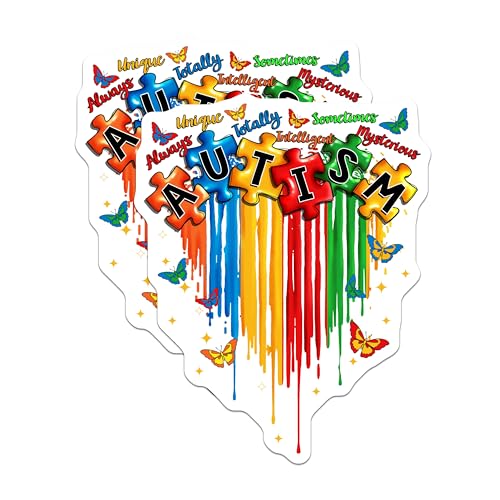 (2 Pack) Autism Awareness Stickers - Colorful Puzzle Pieces - Inspirational Autism Acceptance - 5" On Longest Side - Sticks to Smooth Flat Surfaces - Made in USA - BMCS5976