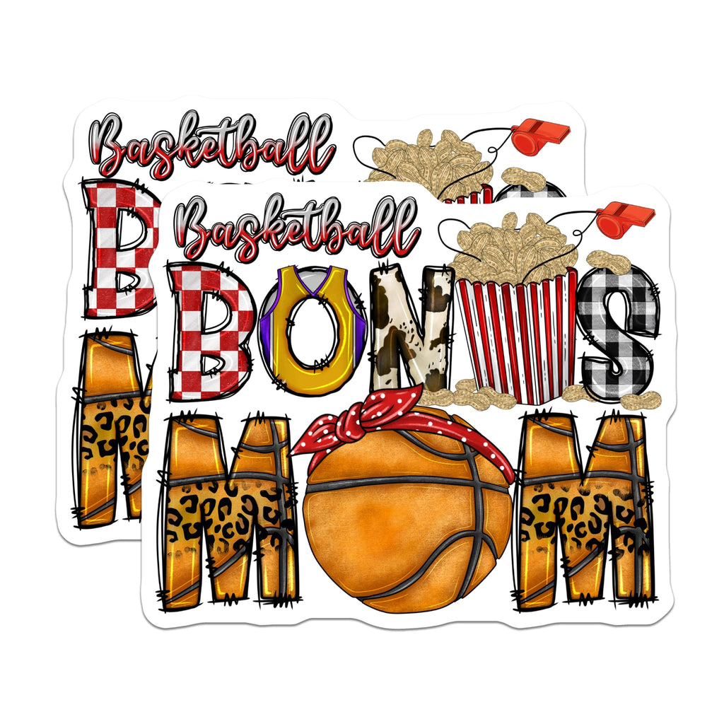 (2 Pack) Basketball Bonus Mom Magnets - Game Day Supporter - Stepmom Fan Appreciation - 5 Inches On Longest Side - Thick Durable Magnet - Made in USA - MAG30690