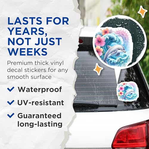 (2 Pack) Dolphin Wave Stickers - Hibiscus Flower - Ocean Mandala - 5" On Longest Side - Sticks to Smooth Flat Surfaces - Made in USA - BMCS9484